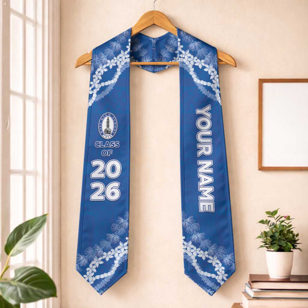 Custom Hawaii Maui High School Graduation Stole Tapa Pattern With Leis LT05 One Size Blue - Polynesian Pride