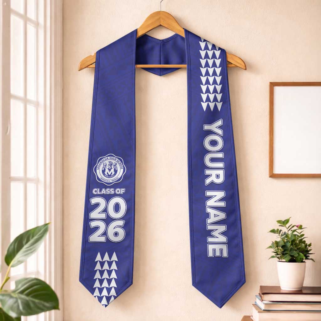 Custom Hawaii Moanalua High School Graduation Stole Kakau Pattern LT05 One Size Blue - Polynesian Pride