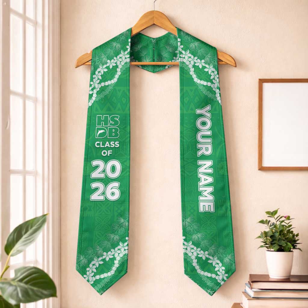 Custom Hawaii School For The Deaf And The Blind Graduation Stole Tapa Pattern With Leis LT05 One Size Green - Polynesian Pride