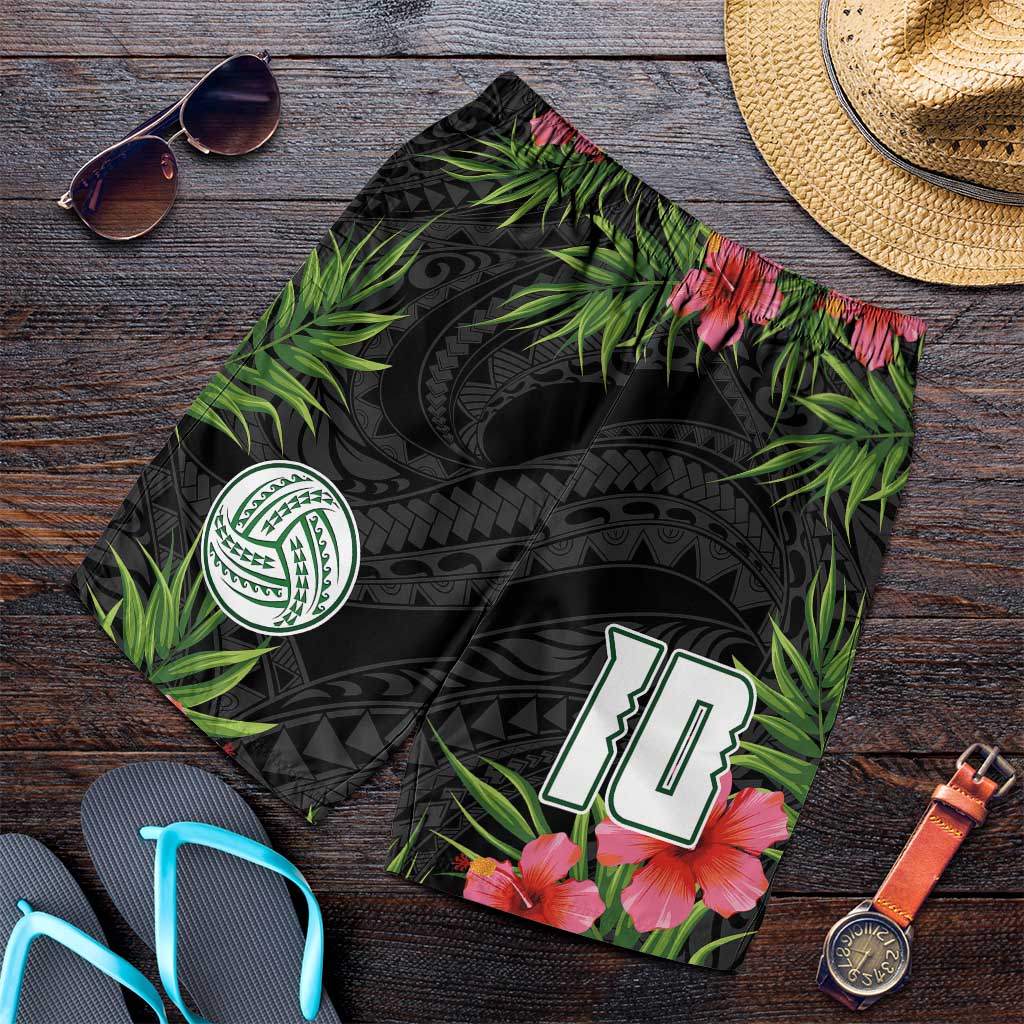 Custom Hawaii Volleyball Shorts for Men Kakau Abstract and Tropical Plants Black Color LT03 Black - Polynesian Pride
