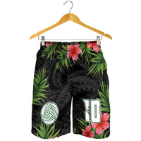 Custom Hawaii Volleyball Shorts for Men Kakau Abstract and Tropical Plants Black Color LT03 - Polynesian Pride