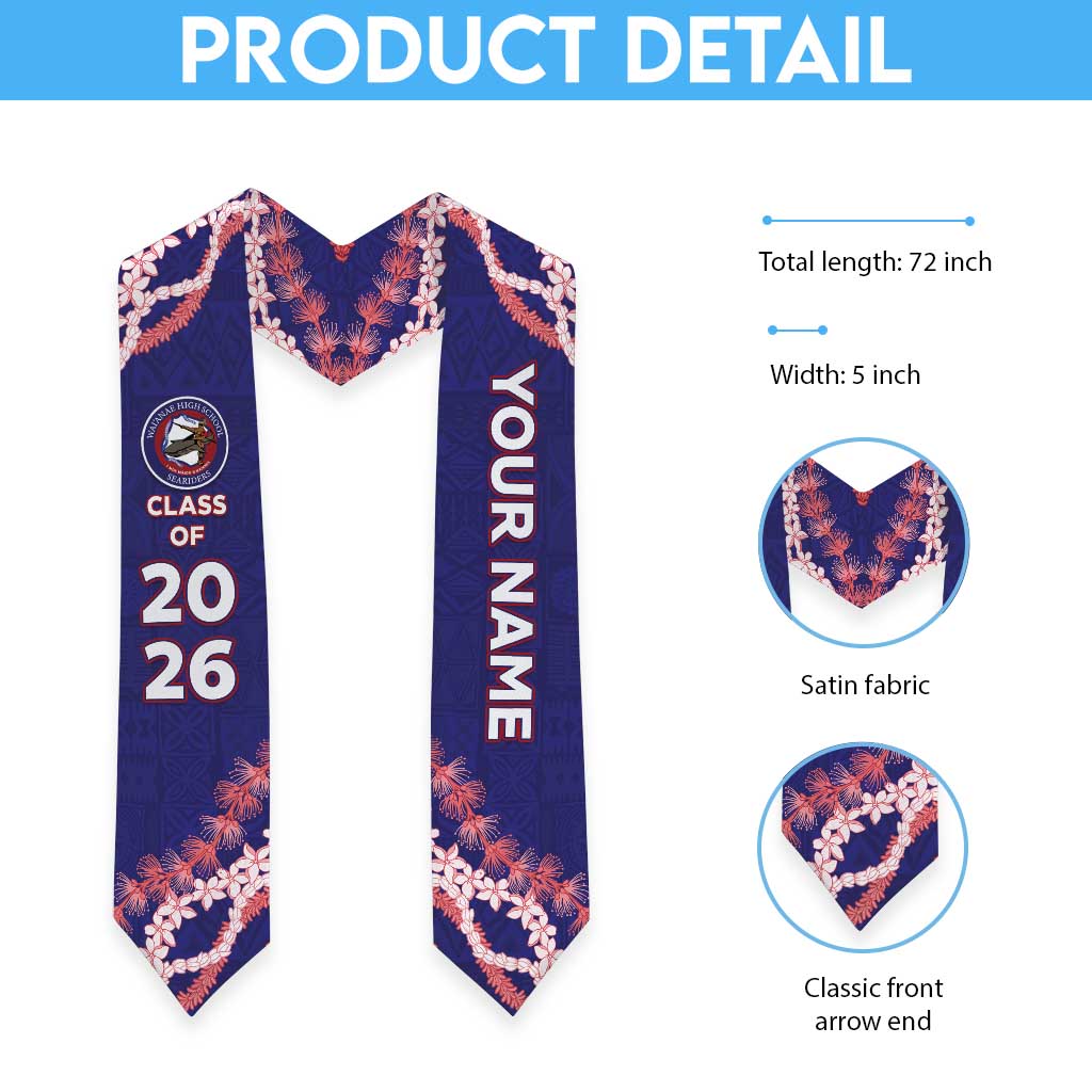 Custom Hawaii Waianae High School Graduation Stole Tapa Pattern With Leis LT05 - Polynesian Pride