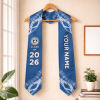 Custom Hawaii Waimea High School Graduation Stole Tapa Pattern With Leis LT05 One Size Blue - Polynesian Pride