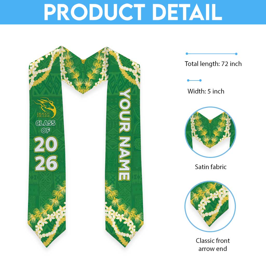 Custom Honokaa High And Intermediate School Graduation Stole Tapa Pattern With Leis LT05 - Polynesian Pride
