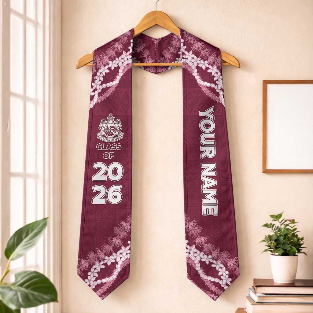 Custom H.P. Baldwin High School Graduation Stole Tapa Pattern With Leis LT05 One Size Maroon - Polynesian Pride