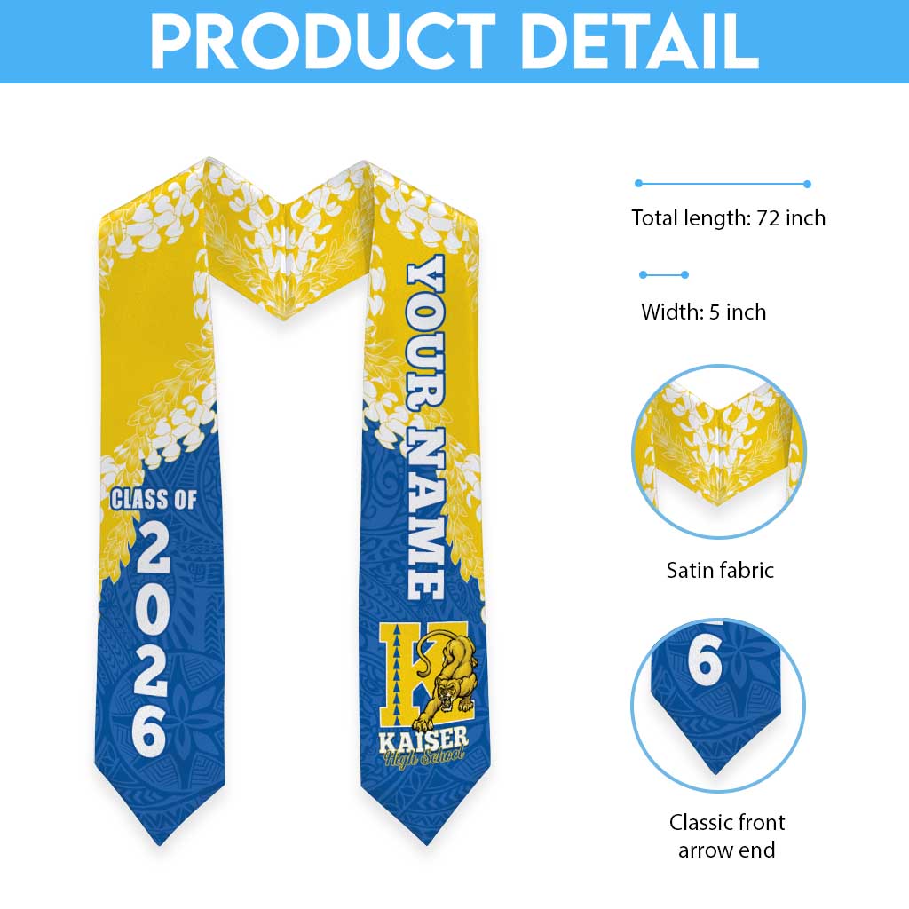 Custom Kaiser Hawaii High School Graduation Stole Class Of Year Puakenikeni Lei Hawaiian Pattern