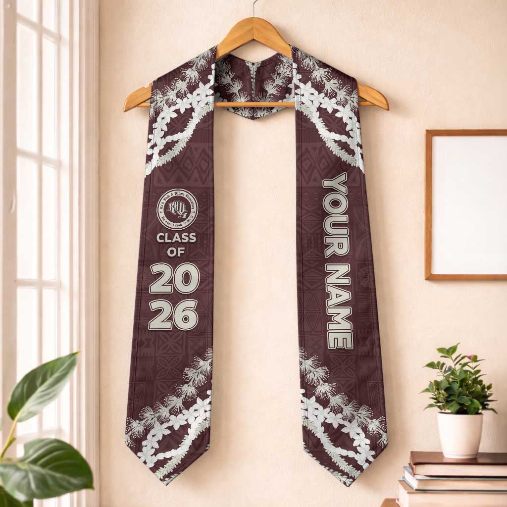 Custom Kau High And Pahala Elementary School Graduation Stole Tapa Pattern With Leis LT05 One Size Maroon - Polynesian Pride