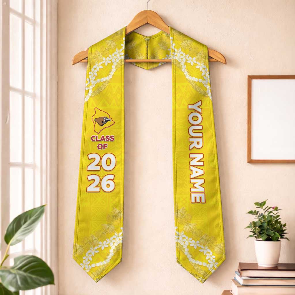 Custom Ke Kula O Ehunuikaimalino Graduation Stole Tapa Pattern With Leis LT05 One Size Yellow - Polynesian Pride