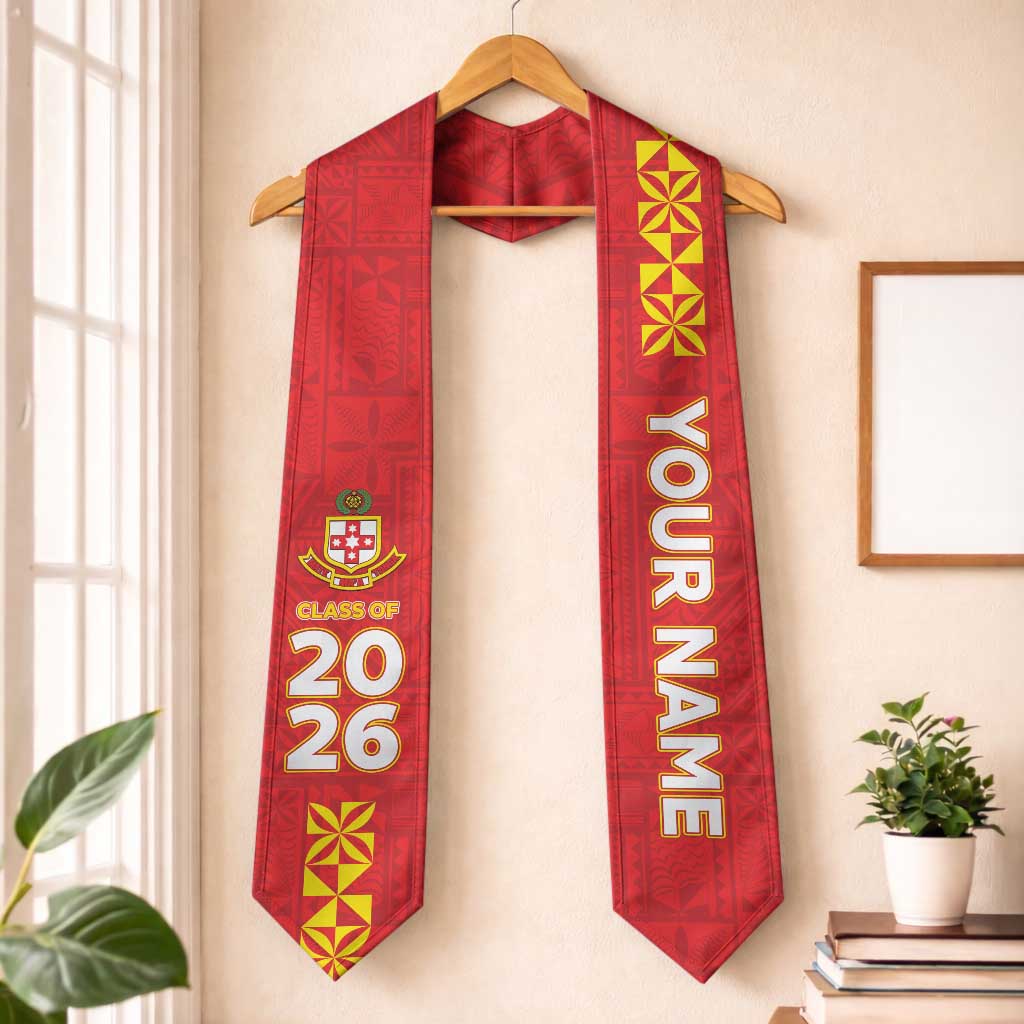 Custom Kolisi Tonga Graduation Stole Tongan Ngatu Pattern LT05 One Size Red - Polynesian Pride