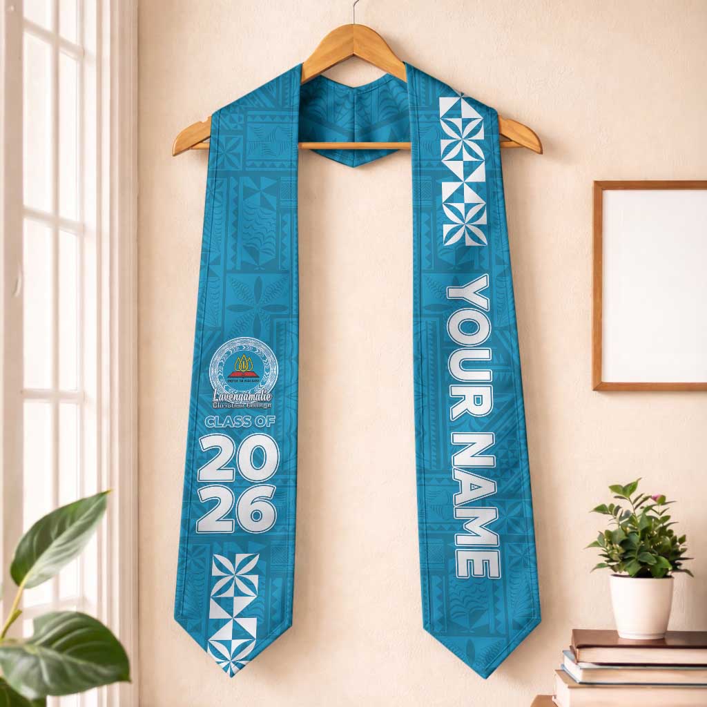 Custom Lavengamalie College Graduation Stole Tongan Ngatu Pattern LT05 One Size Blue - Polynesian Pride