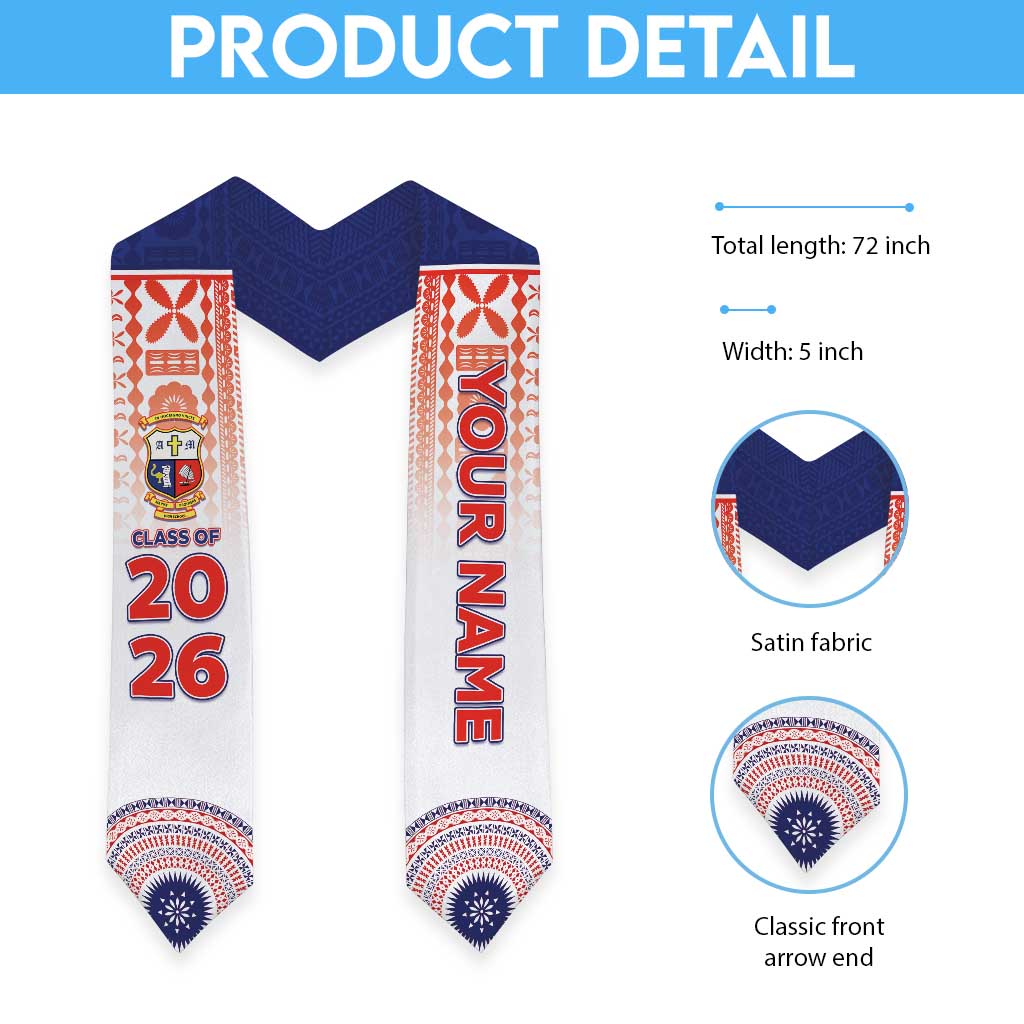 Custom Marist Brothers High School Graduation Stole With Fijian Tapa Pattern