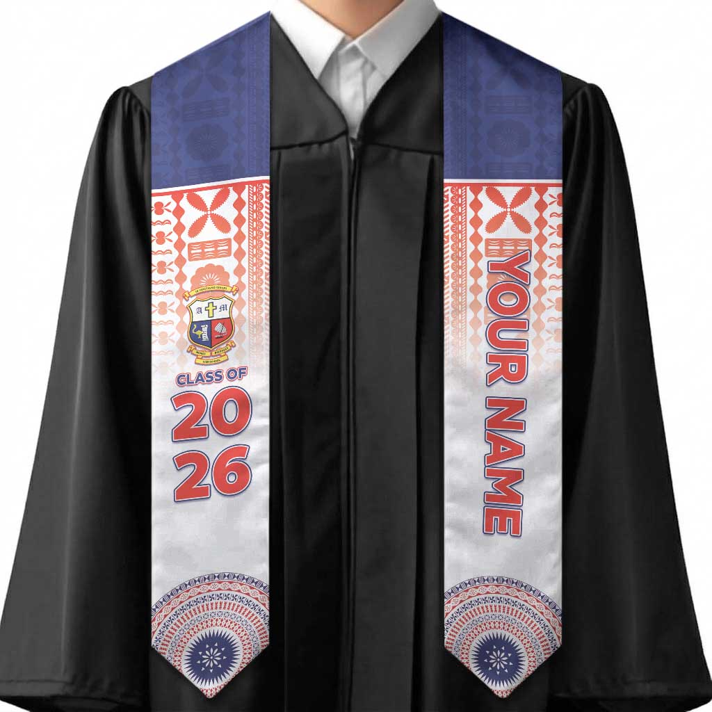 Custom Marist Brothers High School Graduation Stole With Fijian Tapa Pattern