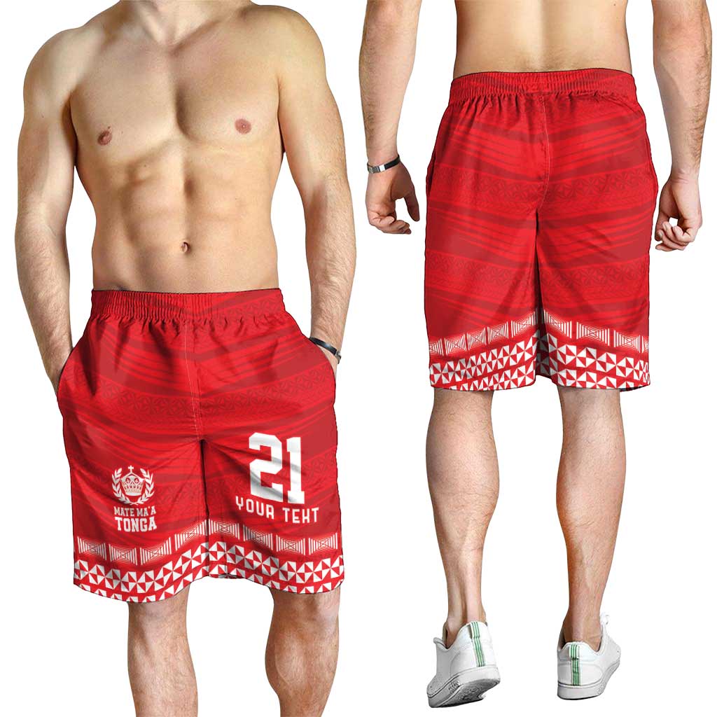 Custom Mate Ma'a Tonga Heritage Shorts for Men Pacific Tribal Rugby Red Edition LT9 - Polynesian Pride