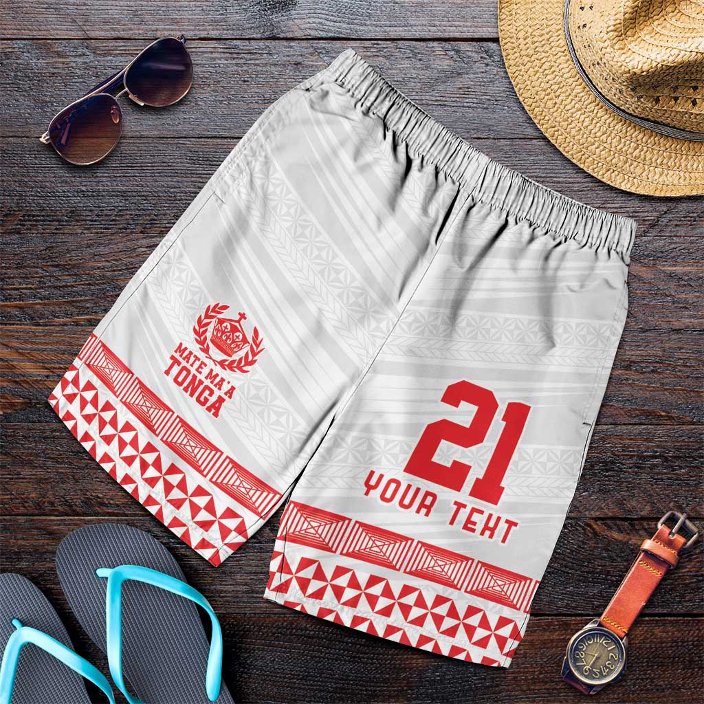 Custom Mate Ma'a Tonga Heritage Shorts for Men Pacific Tribal Rugby White Edition LT9 White - Polynesian Pride