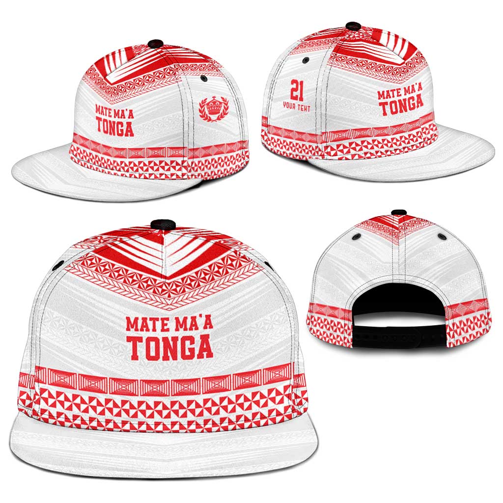 Custom Mate Ma'a Tonga Heritage Snapback Cap Pacific Tribal Rugby White Edition - Polynesian Pride