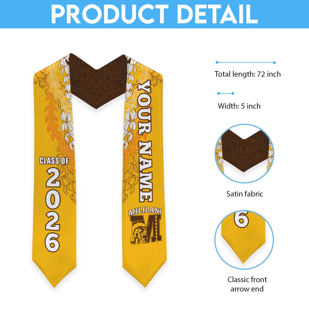 Custom Mililani Hawaii High School Graduation Stole Class Of Year Puakenikeni Lei Hawaiian Pattern LT14 - Polynesian Pride