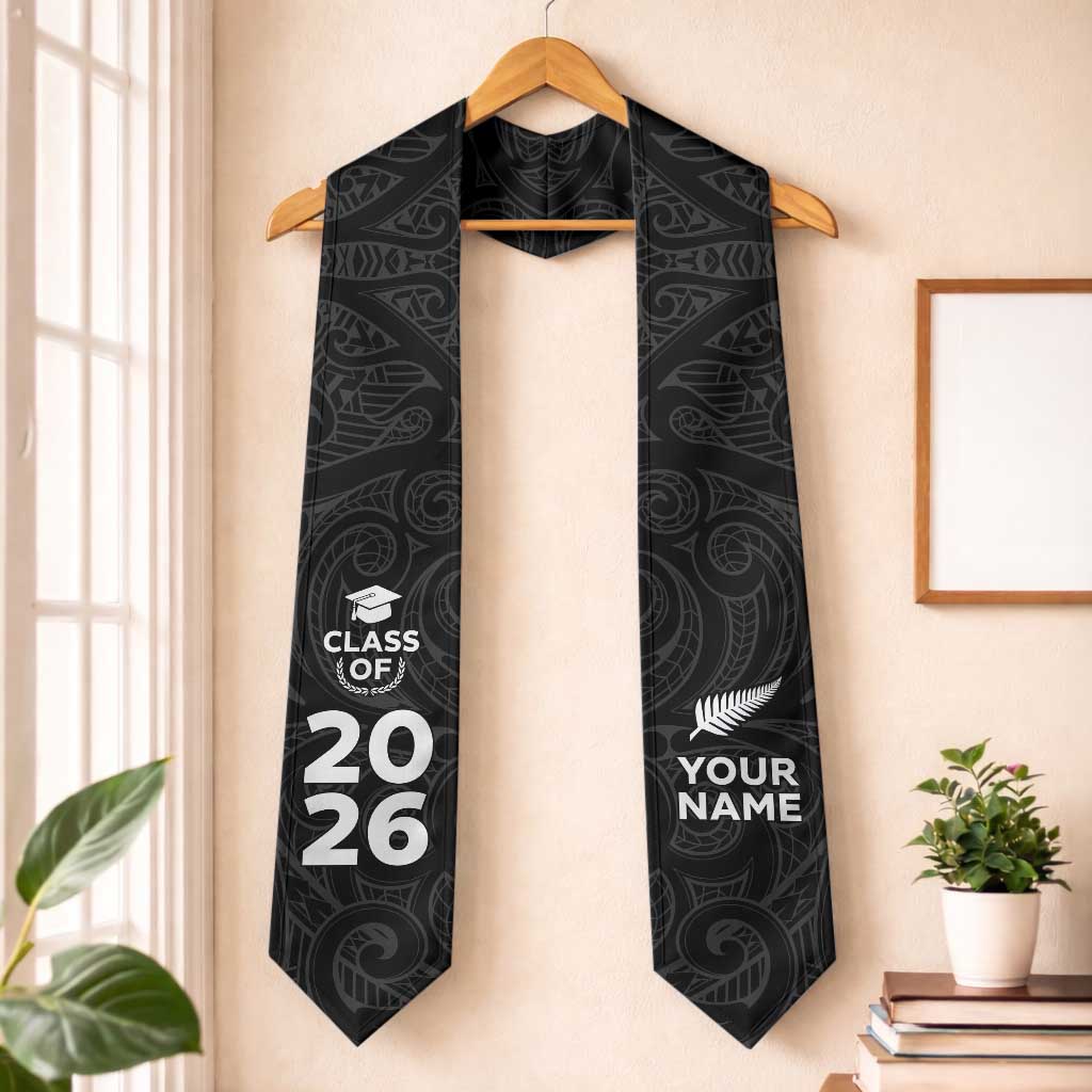 Custom New Zealand Aotearoa Graduation Stole Maori Pattern LT05 One Size Black - Polynesian Pride