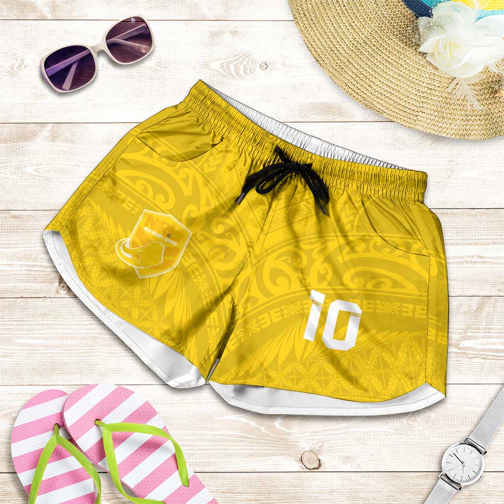 Custom Niue Rugby Shorts for Women Hiapo Tribal Motifs Sporty Style - Polynesian Pride