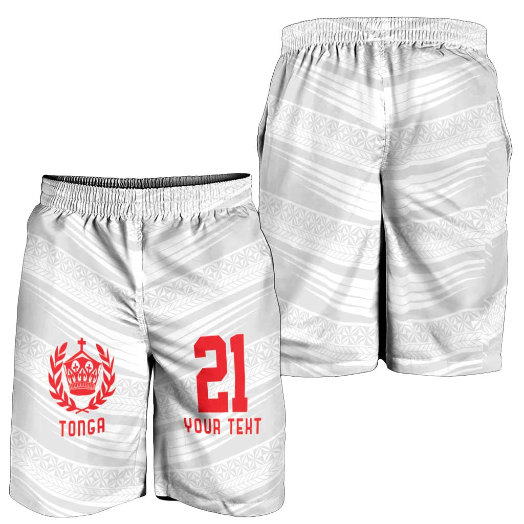 Custom Pacific Rugby Spirit Shorts for Men Tonga Ngatu Pride White Edition LT9 - Polynesian Pride