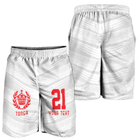 Custom Pacific Rugby Spirit Shorts for Men Tonga Ngatu Pride White Edition LT9 - Polynesian Pride