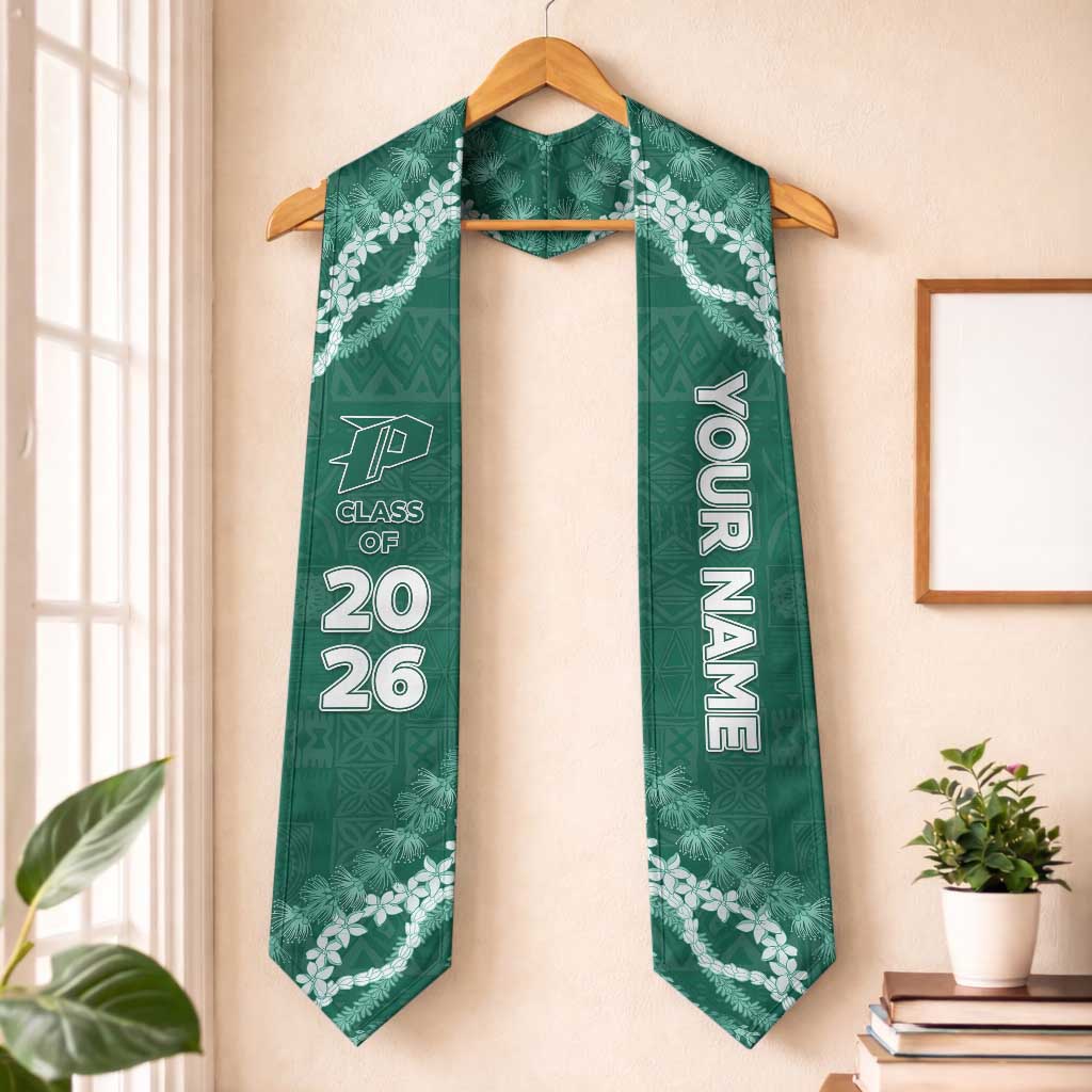Custom Pahoa High And Intermediate School Graduation Stole Tapa Pattern With Leis LT05 One Size Green - Polynesian Pride