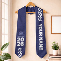 Custom Queen Salote College Graduation Stole Tongan Ngatu Pattern LT05 One Size Navy - Polynesian Pride