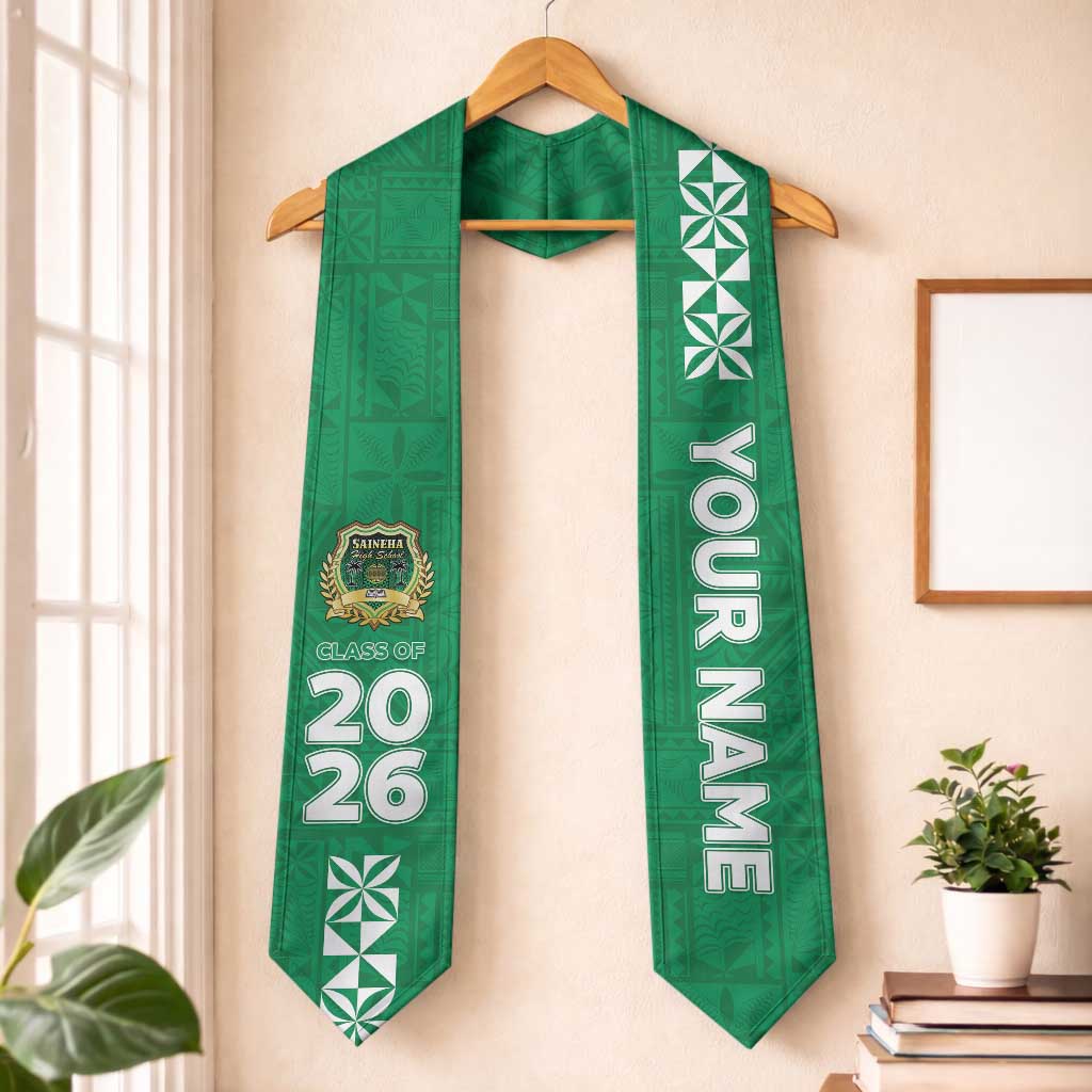 Custom Saineha High School Graduation Stole Tongan Ngatu Pattern LT05 One Size Green - Polynesian Pride