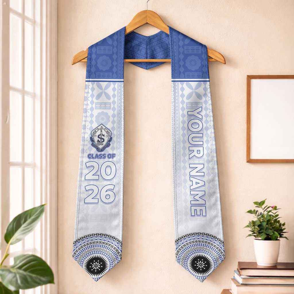 Custom St Joseph's Secodary School Graduation Stole With Fijian Tapa Pattern LT05 One Size Blue - Polynesian Pride