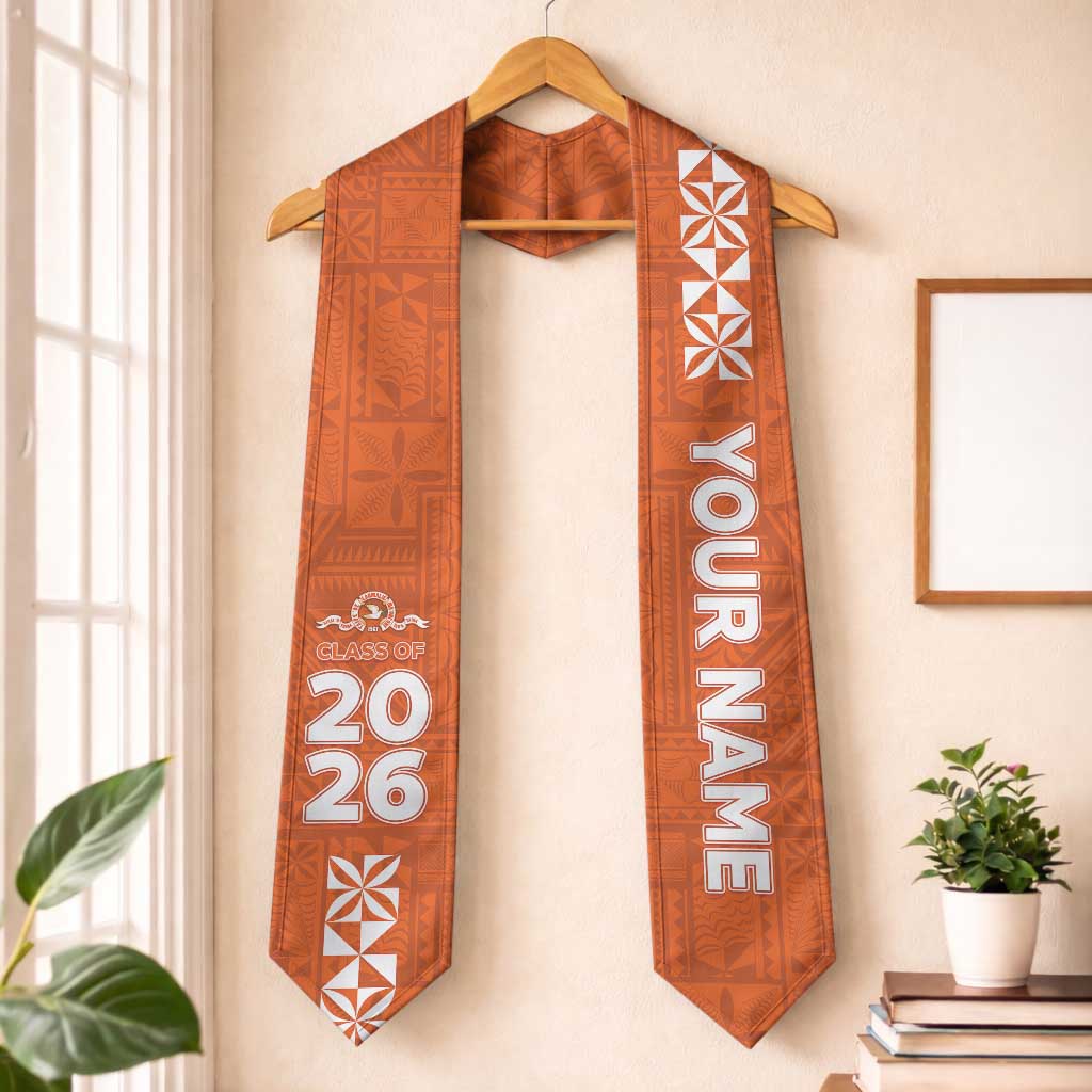 Custom Tailulu College Graduation Stole Tongan Ngatu Pattern LT05 One Size Orange - Polynesian Pride