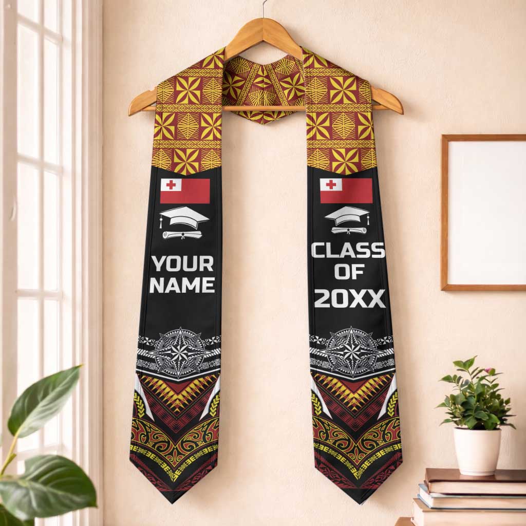 Custom Tonga Graduation Stole Mana o Tonga-Tribal Heritage Edition Black Color LT03 One Size Black - Polynesian Pride