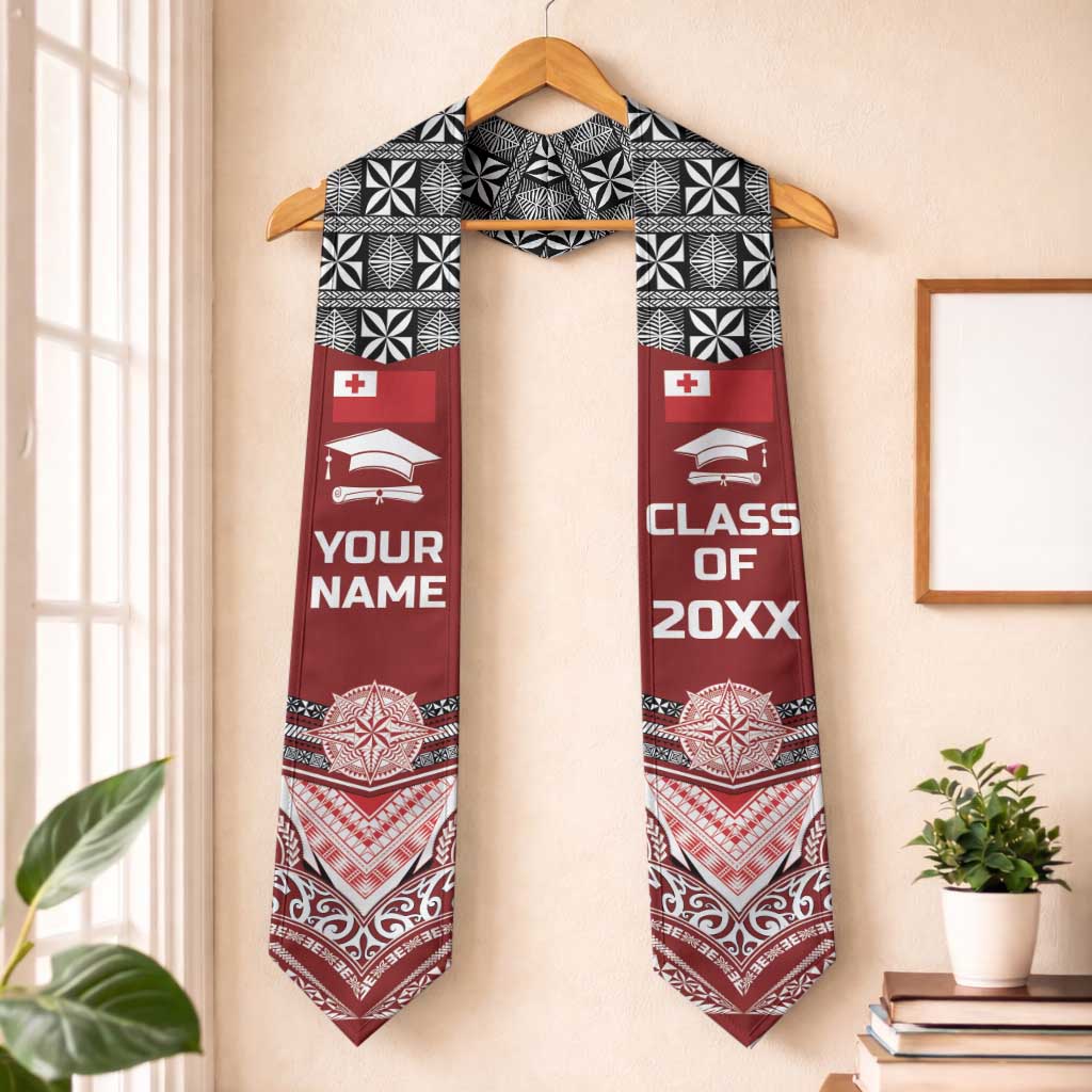 Custom Tonga Graduation Stole Mana o Tonga-Tribal Heritage Edition Red Color LT03 One Size Red - Polynesian Pride