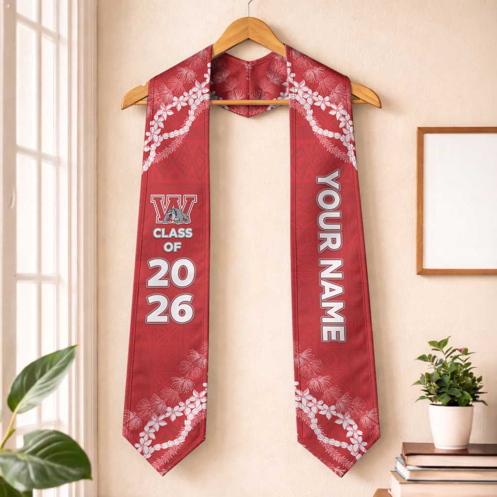 Custom Waialua High And Intermediate School Graduation Stole Tapa Pattern With Leis LT05 One Size Red - Polynesian Pride
