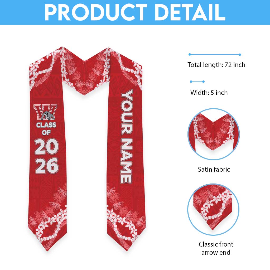 Custom Waialua High And Intermediate School Graduation Stole Tapa Pattern With Leis LT05 - Polynesian Pride