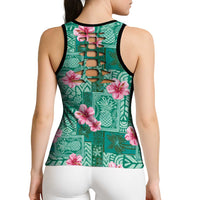 Cyan Hawaii Hibiscus Tropical Flowers Motifs Hollow Tank Top LT14 - Polynesian Pride
