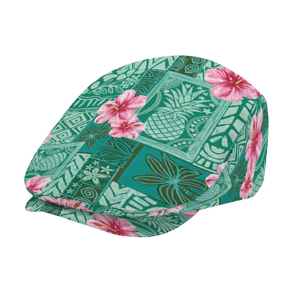 Cyan Hawaii Hibiscus Tropical Flowers Motifs Jeff Hat - Polynesian Pride