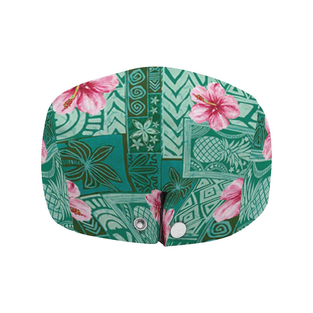 Cyan Hawaii Hibiscus Tropical Flowers Motifs Jeff Hat - Polynesian Pride