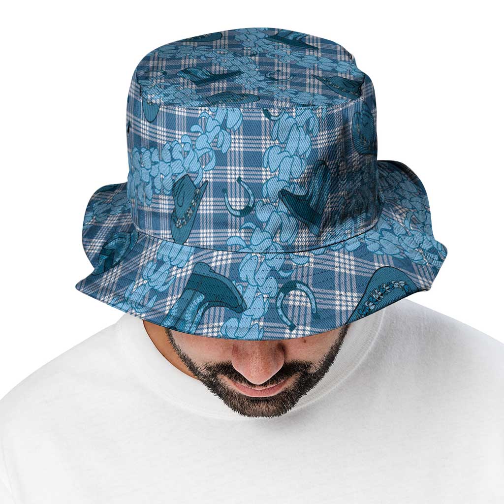 Cyan Palaka Hawaii Cowboy Bucket Hat Puakenikeni Lei Paniolo Papale Seamless Vibes - Polynesian Pride