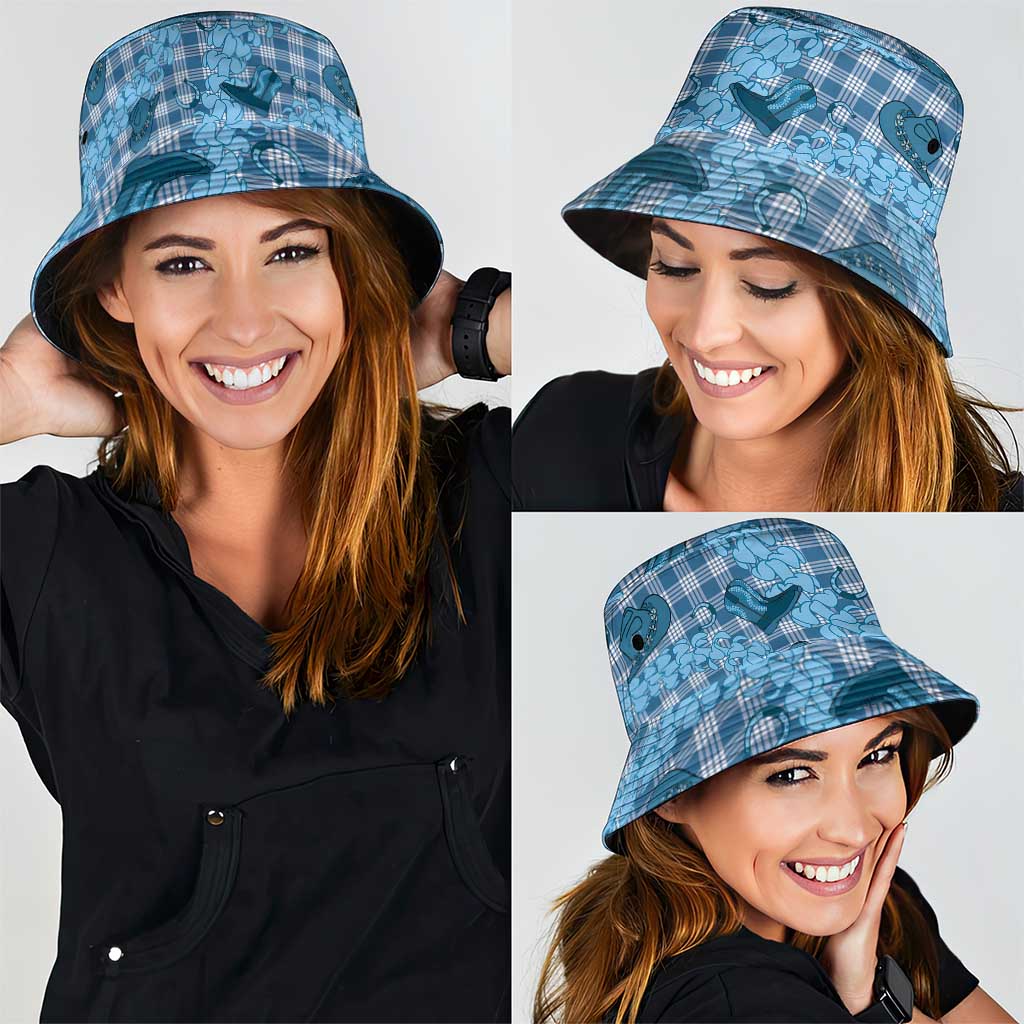 Cyan Palaka Hawaii Cowboy Bucket Hat Puakenikeni Lei Paniolo Papale Seamless Vibes - Polynesian Pride