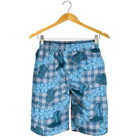 Cyan Palaka Hawaii Cowboy Shorts for Men Puakenikeni Lei Paniolo Papale Seamless Vibes - Polynesian Pride