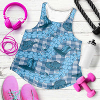 Cyan Palaka Hawaii Cowboy Women Racerback Tank Puakenikeni Lei Paniolo Papale Seamless Vibes - Polynesian Pride