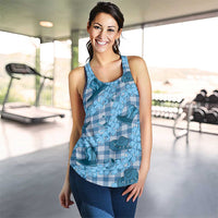 Cyan Palaka Hawaii Cowboy Women Racerback Tank Puakenikeni Lei Paniolo Papale Seamless Vibes - Polynesian Pride