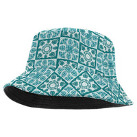 Cyan Palaka Quilt Hawaii Bucket Hat Hawaiian Tropical Monstera Sea Turtle LT14 One Size Cyan - Polynesian Pride