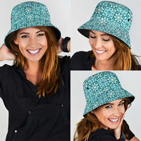 Cyan Palaka Quilt Hawaii Bucket Hat Hawaiian Tropical Monstera Sea Turtle LT14 - Polynesian Pride