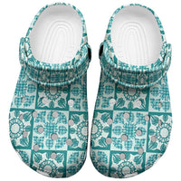 Cyan Palaka Quilt Hawaii Clogs Shoes Hawaiian Tropical Monstera Sea Turtle LT14 Cyan - Polynesian Pride