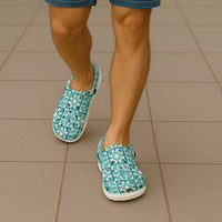 Cyan Palaka Quilt Hawaii Clogs Shoes Hawaiian Tropical Monstera Sea Turtle LT14 - Polynesian Pride