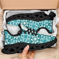 Cyan Palaka Quilt Hawaii Clunky Sneakers Hawaiian Tropical Monstera Sea Turtle LT14 - Polynesian Pride