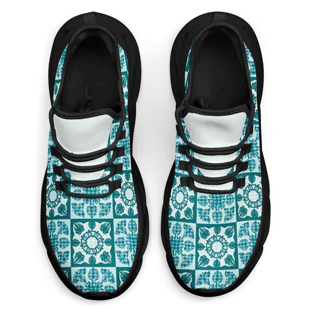 Cyan Palaka Quilt Hawaii Clunky Sneakers Hawaiian Tropical Monstera Sea Turtle LT14 - Polynesian Pride