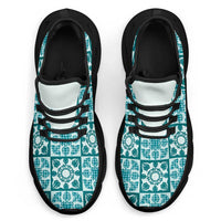 Cyan Palaka Quilt Hawaii Clunky Sneakers Hawaiian Tropical Monstera Sea Turtle LT14 - Polynesian Pride