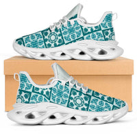 Cyan Palaka Quilt Hawaii Clunky Sneakers Hawaiian Tropical Monstera Sea Turtle LT14 Cyan - Polynesian Pride