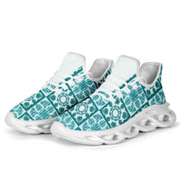 Cyan Palaka Quilt Hawaii Clunky Sneakers Hawaiian Tropical Monstera Sea Turtle LT14 - Polynesian Pride